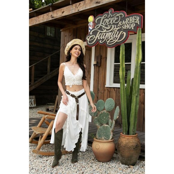 Women Faux Leather Green Calf High Embroidered Pointed Toe Block Heel Boots - Picture 8 of 8